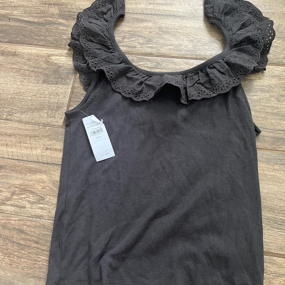 American Eagle Outfitters Black Ruffled Tank Top